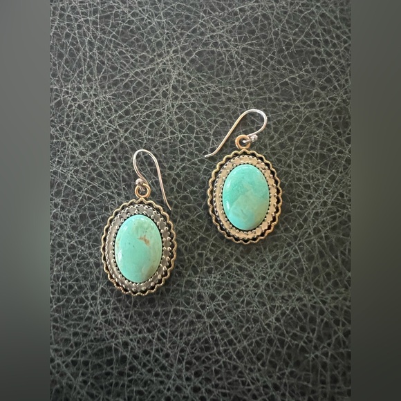 Studio Barse Earrings Bronze and Green Turquoise with Silver Detail - Picture 7 of 8